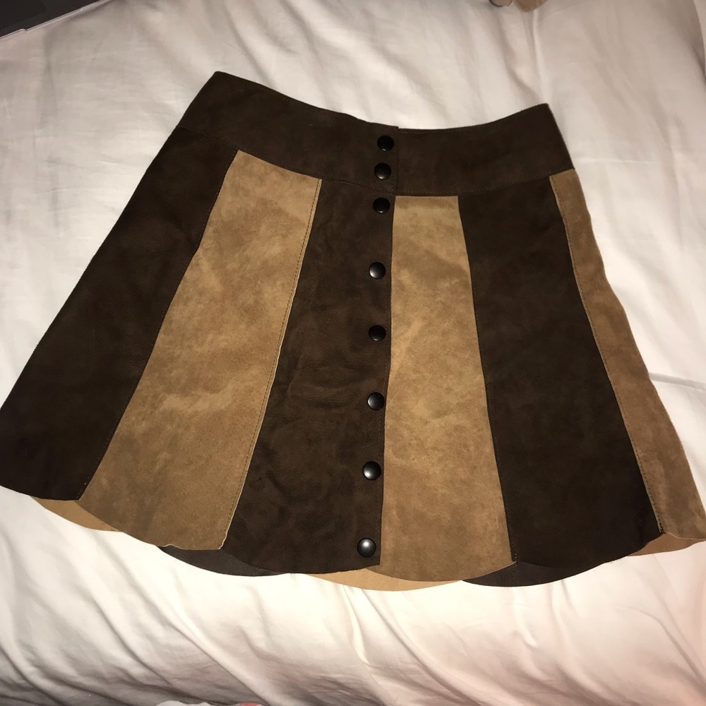 A-Line Faux Suede Two Tone Brown Skirt